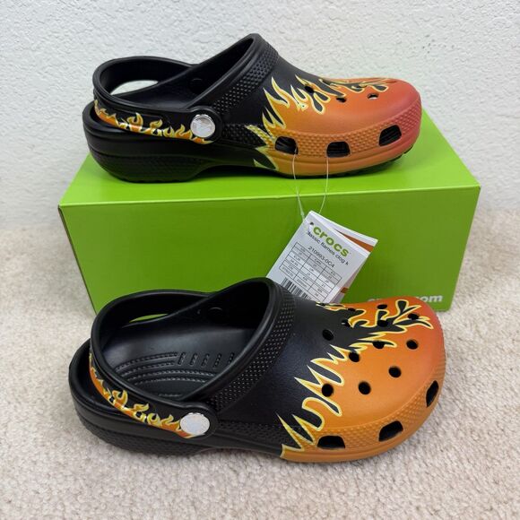 Crocs Other - NWT Crocs Classic Flames Clog Retro Hot Rod Youth Size J3 Kids 210993-0C4